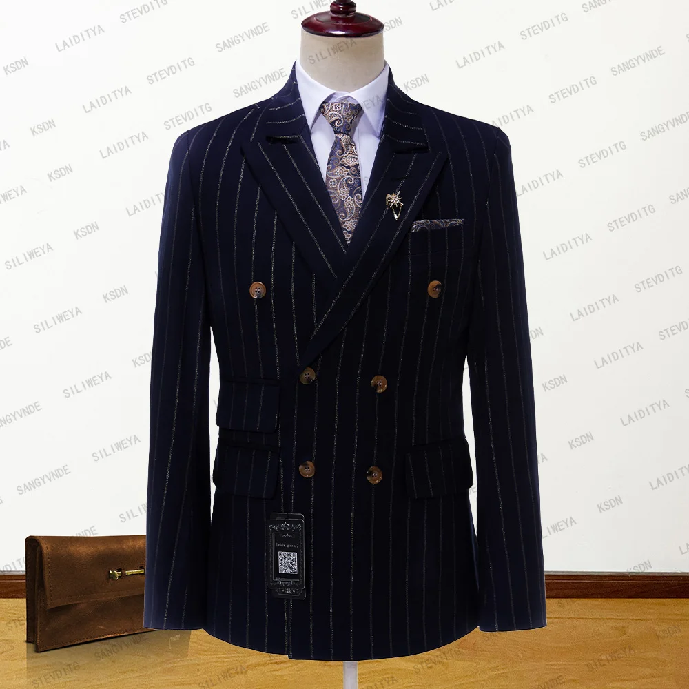 Men Double Breasted Dark Blue Suits 2023 New Business Formal Vertical Stripe Slim Fit Groom Wedding Dress Blazers Jacket Coats
Men Double Breasted Dark Blue Suits 2023 New Business Formal Vertical Stripe Slim Fit Groom Wedding Dress Blazers Jacket Coats