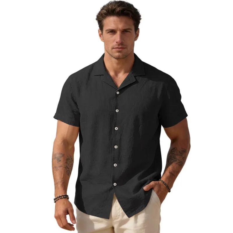 Men's Black Linen Blend Cuban Collar Short Sleeve Button Down Shirt Casual Summer Hawaiian Shirt for Beach Vaion
Men's Black Linen Blend Cuban Collar Short Sleeve Button Down Shirt Casual Summer Hawaiian Shirt for Beach Vaion