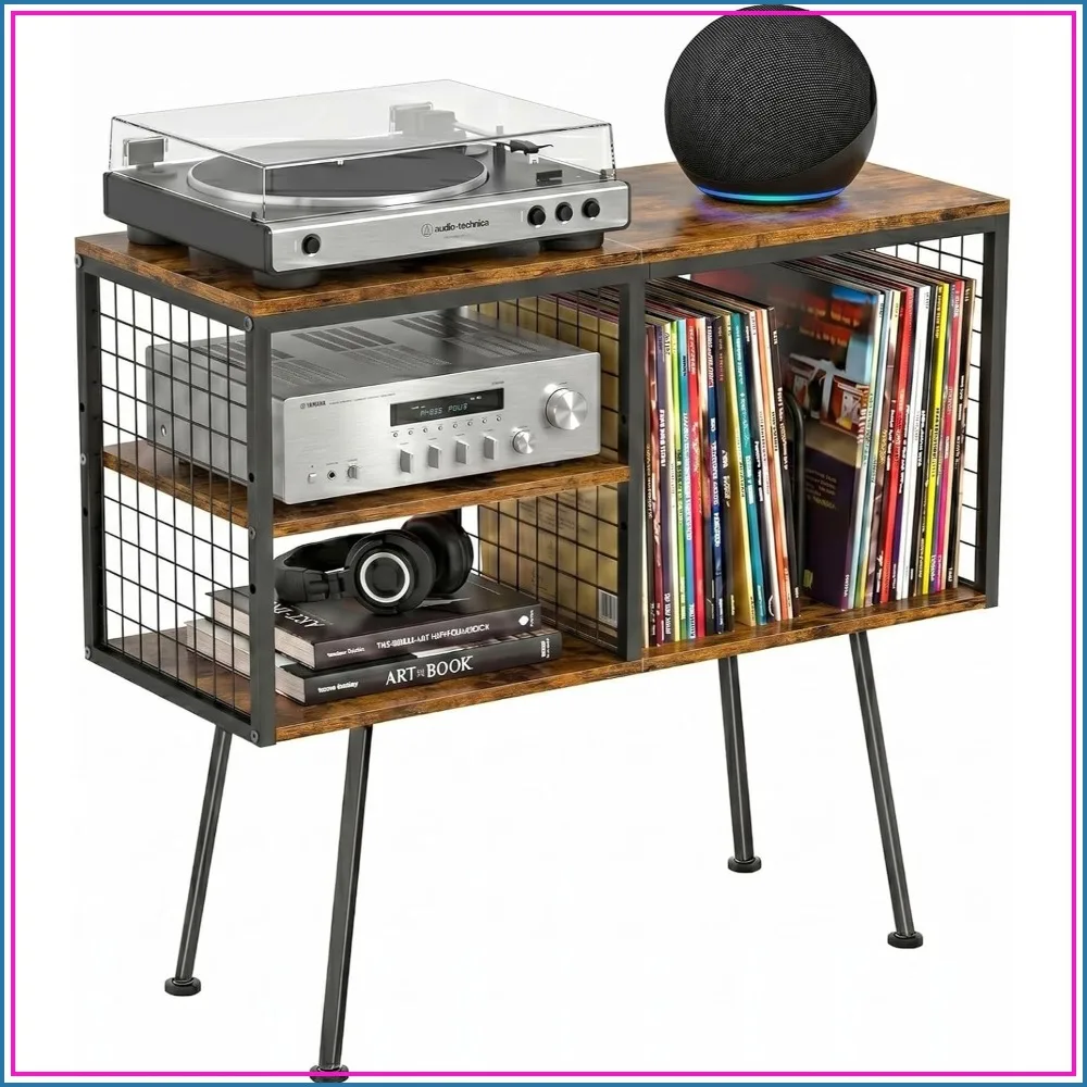 Record Player Stand with Vinyl Storage, Holds 150 Albums, 3 Tier Turntable Table, Adjustable Divider, Industrial Style
Record Player Stand with Vinyl Storage, Holds 150 Albums, 3 Tier Turntable Table, Adjustable Divider, Industrial Style