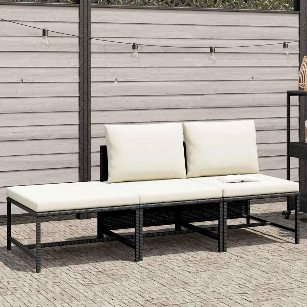 3-Piece Black Patio Soa Set with Cream White Cushions - Poly Rattan Outdoor Lounge Set with Easy-to-Clean Polyester Covers.
3-Piece Black Patio Soa Set with Cream White Cushions - Poly Rattan Outdoor Lounge Set with Easy-to-Clean Polyester Covers.