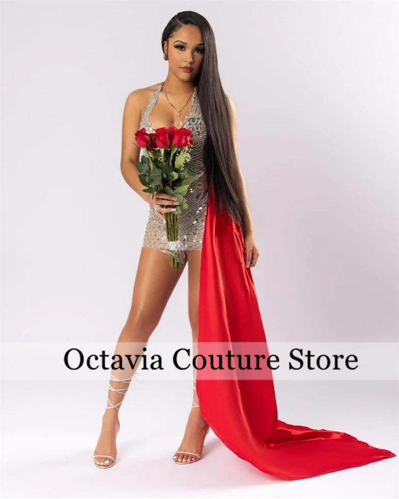 Silver Halter Short Prom Dresses Bead Crystal Rhinestone 2024 Birthday Luxury Dress Mini Cocktail With Side Train Customized
Silver Halter Short Prom Dresses Bead Crystal Rhinestone 2024 Birthday Luxury Dress Mini Cocktail With Side Train Customized