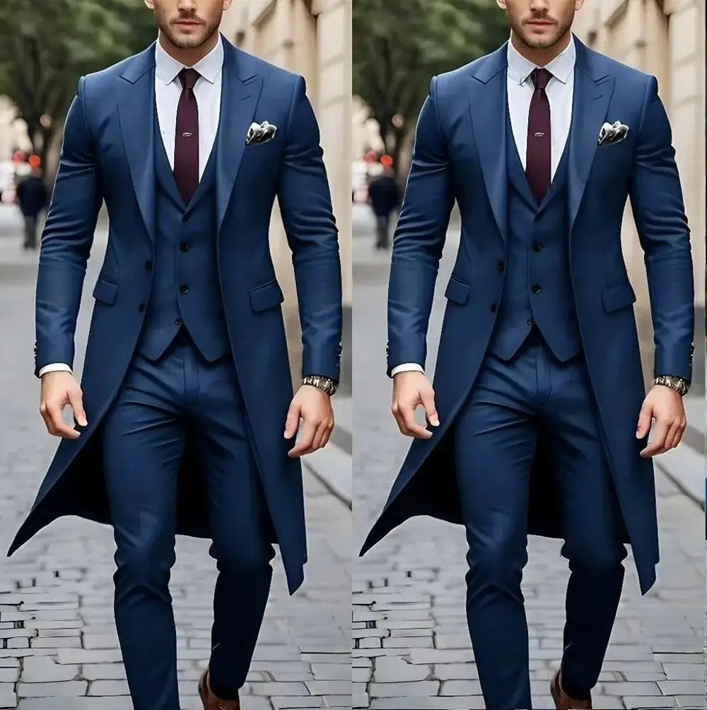 Новый темно-синий длинный пиджак, мужской костюм, официальная свадебная вечеринка, жених, жених, деловые мужские смокинги, комплект из 3 предметов, пиджак, жилет, брюки
Новый темно-синий длинный пиджак, мужской костюм, официальная свадебная вечеринка, жених, жених, деловые мужские смокинги, комплект из 3 предметов, пиджак, жилет, брюки
