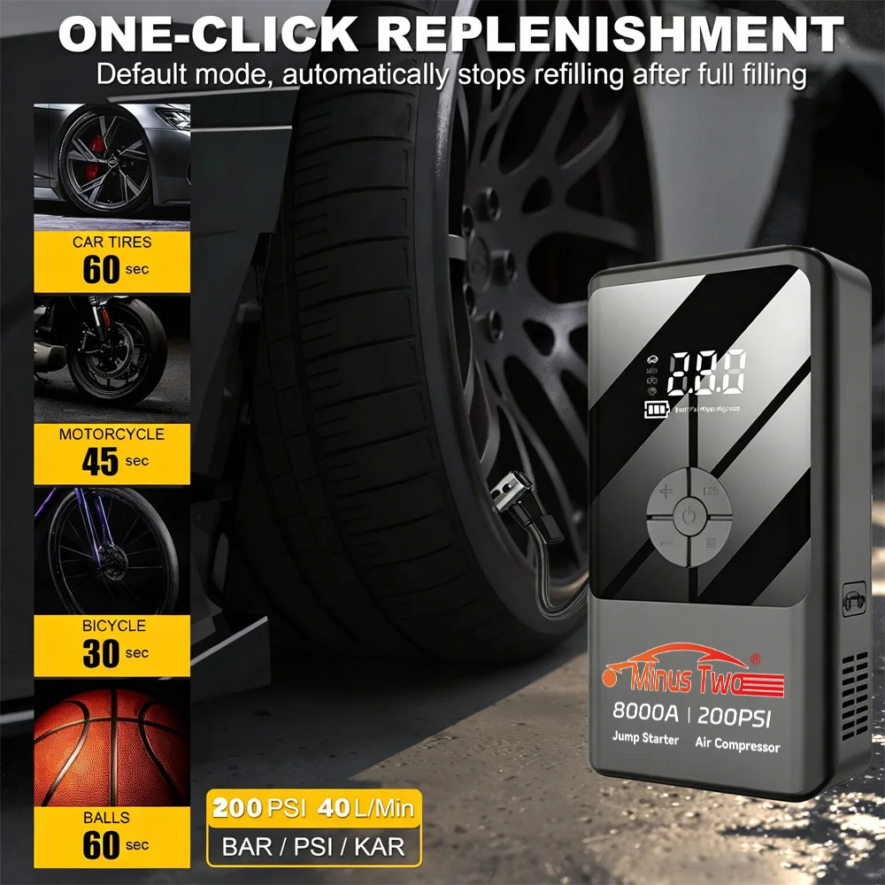 Smart Digital Display Jump Starter & Air Pump Combo, Portable Electric Tire Inflator, Emergency Car Booster with 12V Starter
Smart Digital Display Jump Starter & Air Pump Combo, Portable Electric Tire Inflator, Emergency Car Booster with 12V Starter