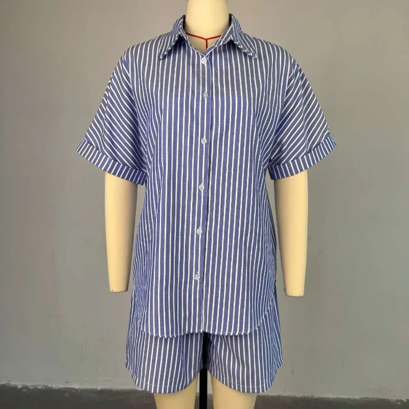 Fashion Casual Striped Set Women 2025 Summer New Half Sleeve Turn-down Loose T-shirt and Shorts 2 Piece Sets Outfit Track Suit
Fashion Casual Striped Set Women 2025 Summer New Half Sleeve Turn-down Loose T-shirt and Shorts 2 Piece Sets Outfit Track Suit