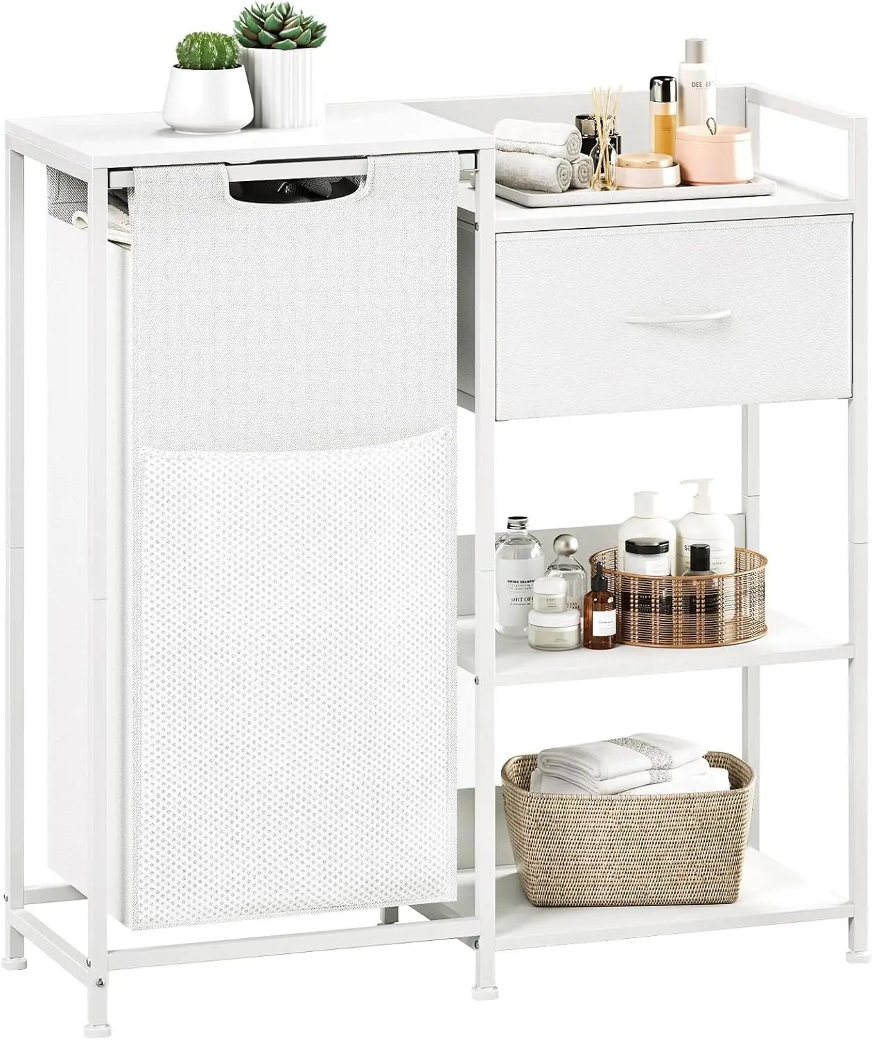 Laundry Hamper with Fabric Drawer and Shelves, 60L Pull-Out Removable Bag, White Leather
Laundry Hamper with Fabric Drawer and Shelves, 60L Pull-Out Removable Bag, White Leather