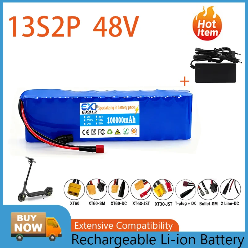 13S2P 48V 100Ah 18650 High Power Battery Pack - BMS Protected 54.6V 2A Charger Included for Electric Bicycle/E-scooter
13S2P 48V 100Ah 18650 High Power Battery Pack - BMS Protected 54.6V 2A Charger Included for Electric Bicycle/E-scooter