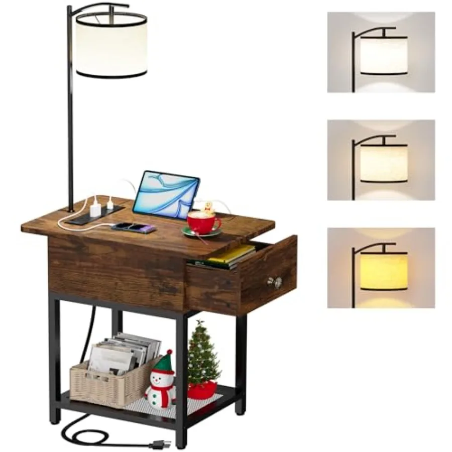 Floor Lamp with Table, Side Table with Lamp Attached, Narrow End Table with LED Lights and Charging Station, Nightstand with Wo
Floor Lamp with Table, Side Table with Lamp Attached, Narrow End Table with LED Lights and Charging Station, Nightstand with Wo