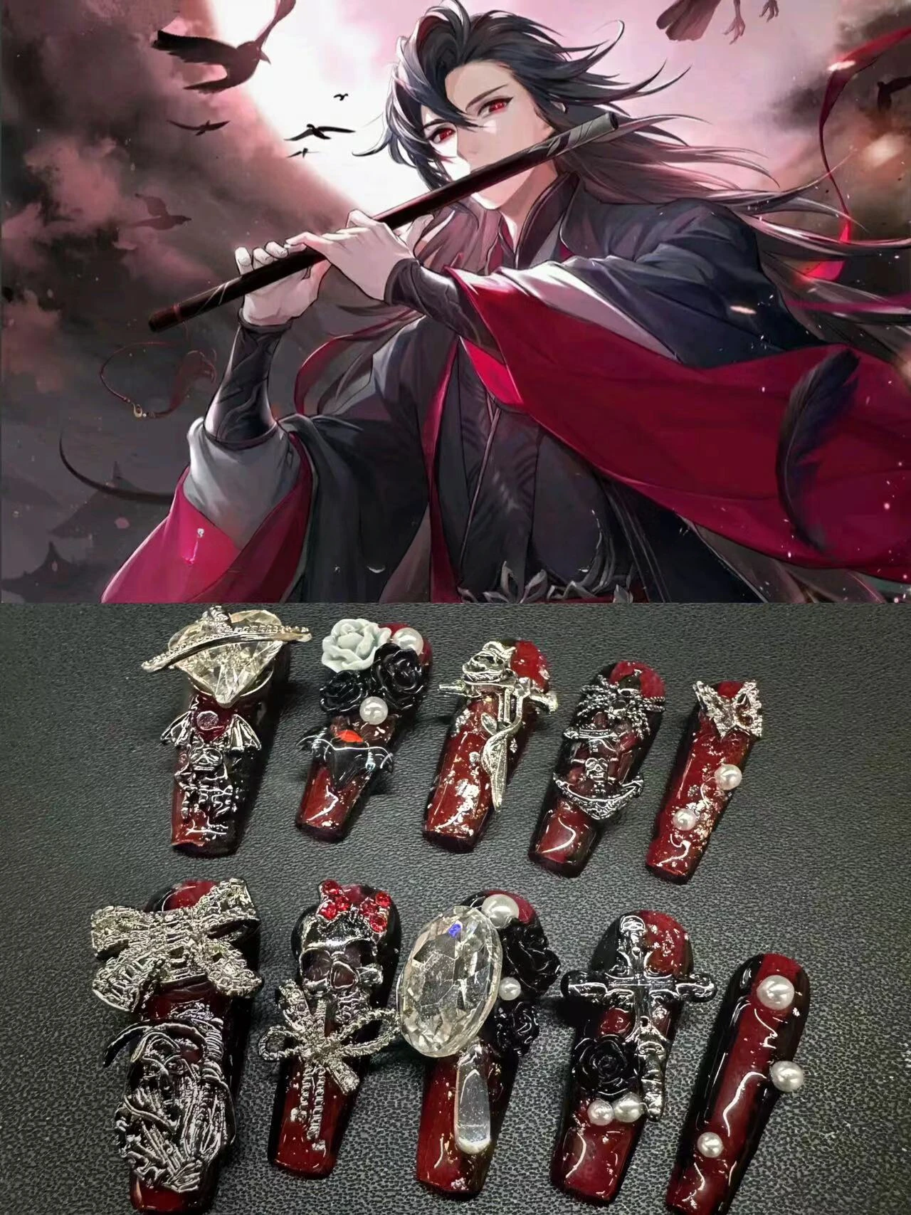 Mo Dao Zu Shi Wei Wuxian MDZS Black Red Luxury Fake Nails Rose Bow Heart Rhinestone Shiny Hand Made False Nails Nail Art Tips
Mo Dao Zu Shi Wei Wuxian MDZS Black Red Luxury Fake Nails Rose Bow Heart Rhinestone Shiny Hand Made False Nails Nail Art Tips