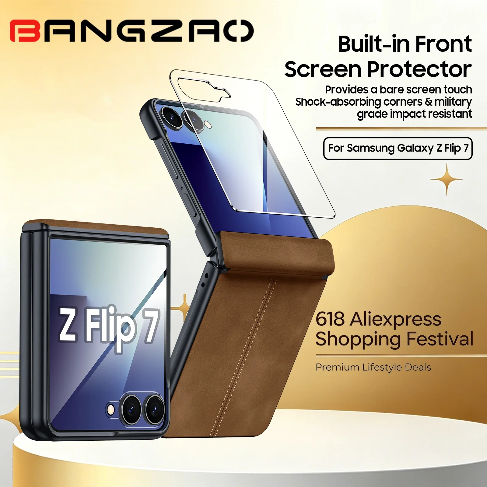 618 Sale For Samsung Galaxy Z Flip 7 Magnetic Hinge Leather Cover With 9H Screen Protector Wireless Charging-Brown
618 Sale For Samsung Galaxy Z Flip 7 Magnetic Hinge Leather Cover With 9H Screen Protector Wireless Charging-Brown