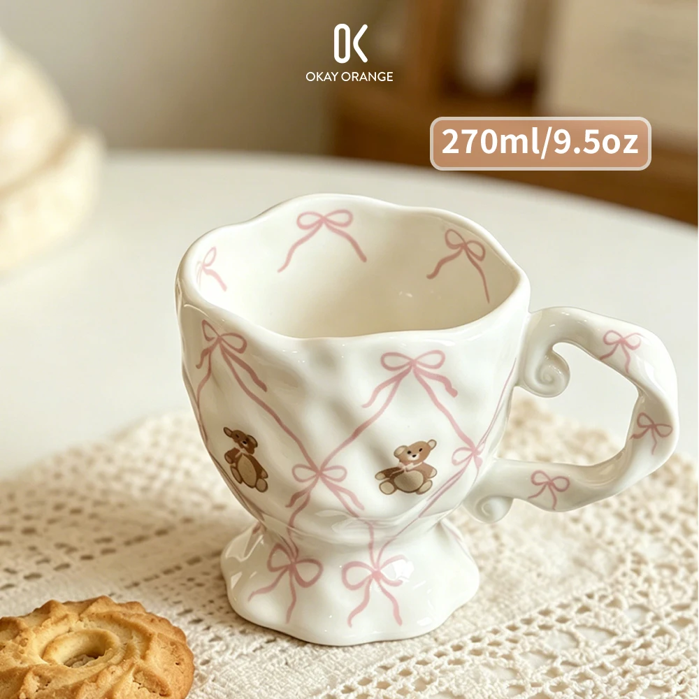 Coquette Pink Bow Knot Ceramic Coffee Mug Cute Bear Porcelain Tea Cup Vintage High Foot Water Cup Afternoon Tea Milk Mug 270ml
Coquette Pink Bow Knot Ceramic Coffee Mug Cute Bear Porcelain Tea Cup Vintage High Foot Water Cup Afternoon Tea Milk Mug 270ml