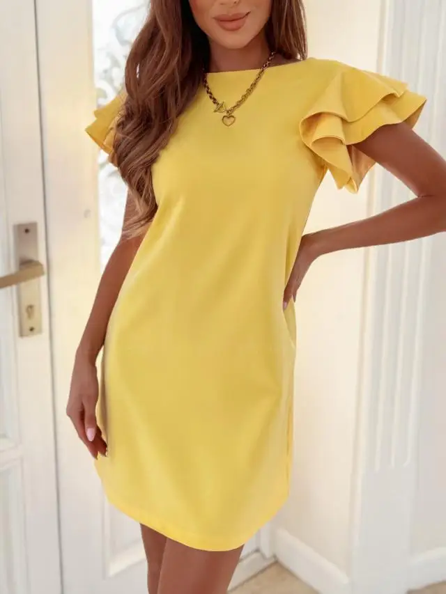 Women's Clothing Summer New Round Neck Solid Color Backless Ruffled Short Skirt Dress
Women's Clothing Summer New Round Neck Solid Color Backless Ruffled Short Skirt Dress