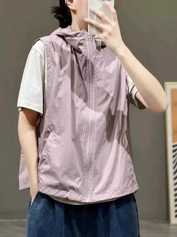 Casual Zipper Sleeveless Hooded Vest Women's Loose Summer Sun Protection Top Fashionable Anti-Aging Polyester Fiber Coat
Casual Zipper Sleeveless Hooded Vest Women's Loose Summer Sun Protection Top Fashionable Anti-Aging Polyester Fiber Coat
