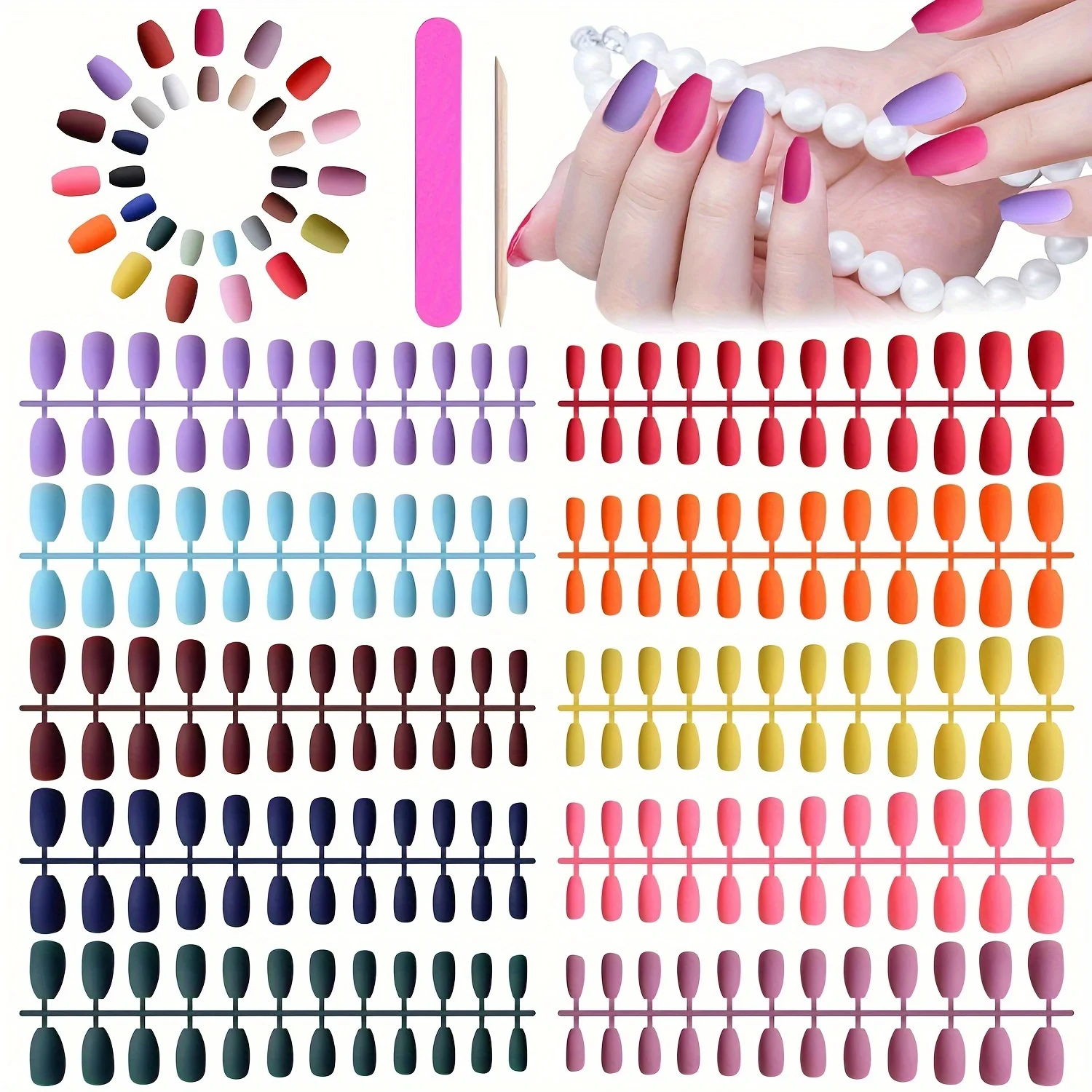 20 professional short nail art Set, solid color fake nails with nail file nail rod, suitable for nail salon DIY nail art
20 professional short nail art Set, solid color fake nails with nail file nail rod, suitable for nail salon DIY nail art