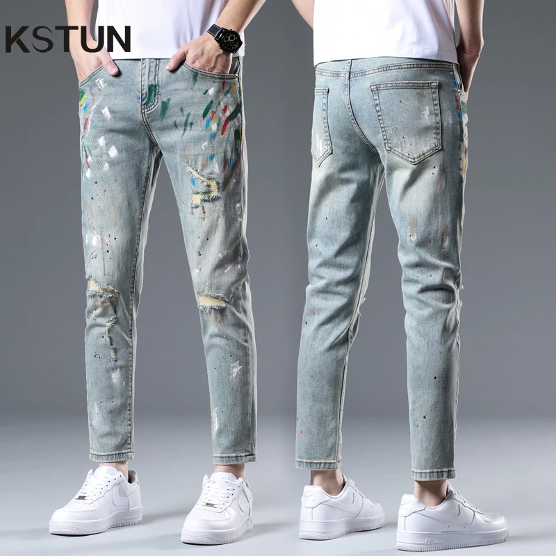 KSTUN 2025 Summer Luxury Ripped Jeans Men Skinny Stretch Streetwear Painting Distressed Jeans Patched Vintage Ankle Length Pants
KSTUN 2025 Summer Luxury Ripped Jeans Men Skinny Stretch Streetwear Painting Distressed Jeans Patched Vintage Ankle Length Pants