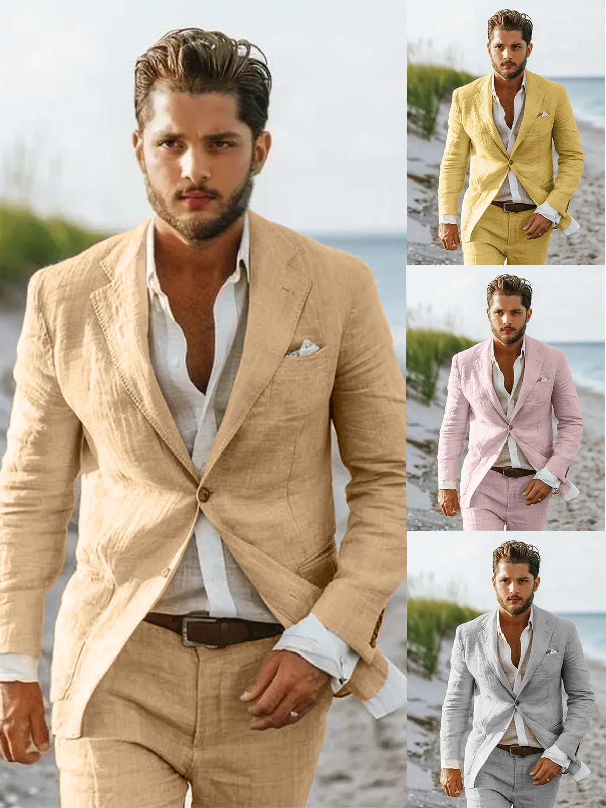 Summer Beach Linen Suits for Men Slim Fit Man 2 Piece Outfit Set Blazers Trajes Para Hombre Tuxedo Costume Wedding Suits for Men
Summer Beach Linen Suits for Men Slim Fit Man 2 Piece Outfit Set Blazers Trajes Para Hombre Tuxedo Costume Wedding Suits for Men