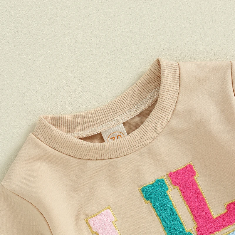 Infant Baby Girls Sweatshirts Colorful Letter Embroidery Long Sleeve Round Neck Pullovers Casual Spring Fall Tops
Infant Baby Girls Sweatshirts Colorful Letter Embroidery Long Sleeve Round Neck Pullovers Casual Spring Fall Tops