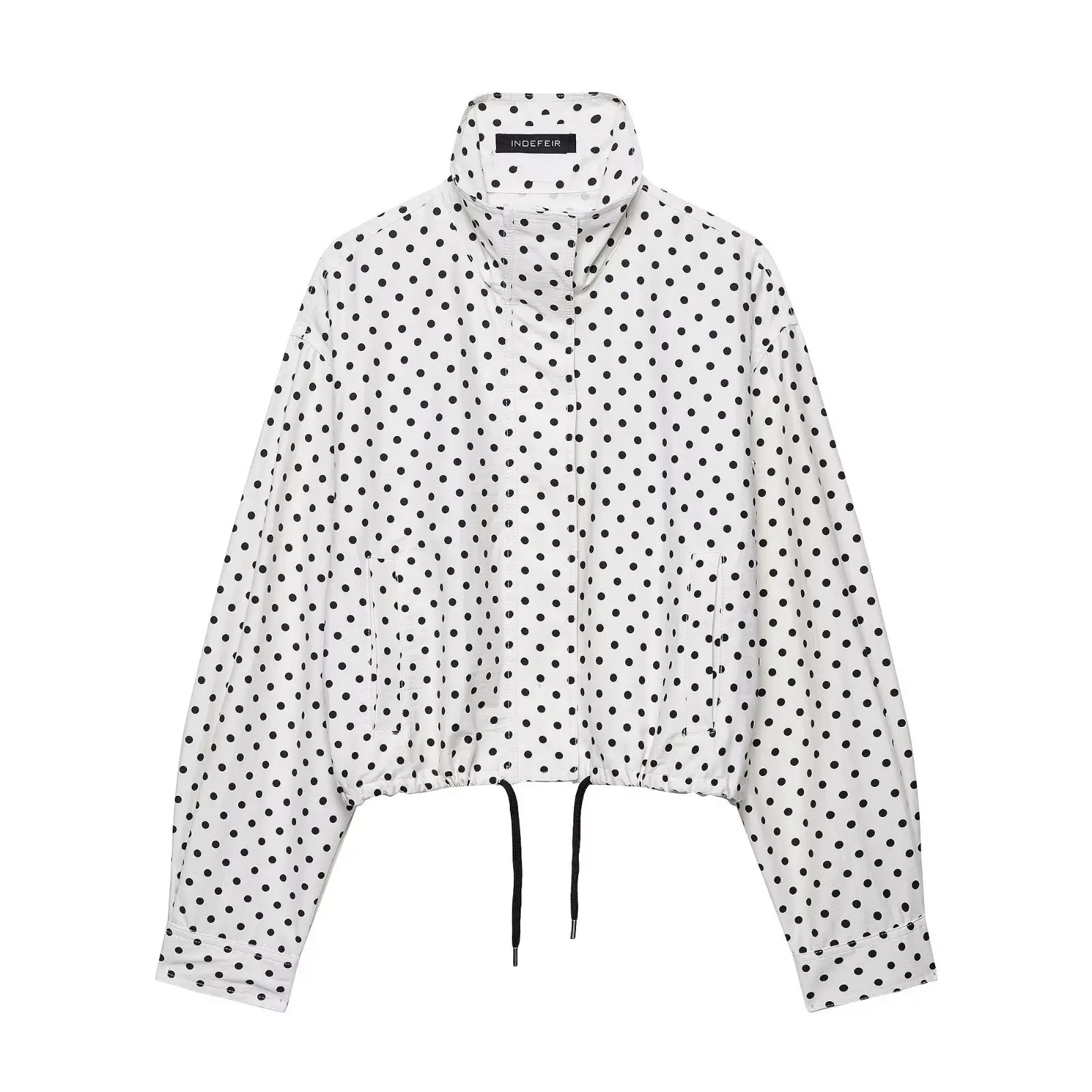 Elegant Polka Dot Jacket For Women Stand Collar Drawstring Coats High Waist Zipper Loose Outwear Lady Street Outfits Autumn
Elegant Polka Dot Jacket For Women Stand Collar Drawstring Coats High Waist Zipper Loose Outwear Lady Street Outfits Autumn