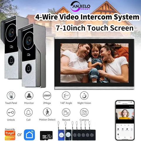 ANJIELO smart 1080P touch monitor 7/10-inch Tuya home system intercom video door phone Wifi metal doorbell camera protecti