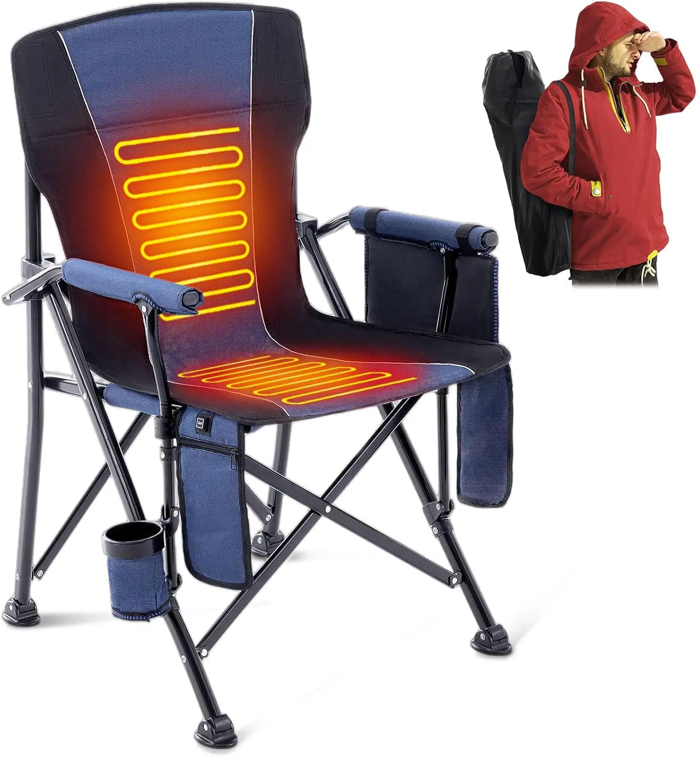 Портативное походное кресло с подогревом, USB-нагревом, подстаканником и карманами для хранения - темно-синий
Портативное походное кресло с подогревом, USB-нагревом, подстаканником и карманами для хранения - темно-синий