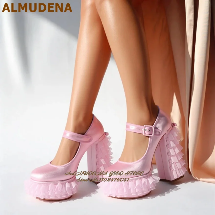 ALMUDENA Pink Satin Platform Lace Mesh Mary Jane Pumps Ruffle Chunky Heels Wedding Shoes Elegant Butterfly-Knot Party Shoes
ALMUDENA Pink Satin Platform Lace Mesh Mary Jane Pumps Ruffle Chunky Heels Wedding Shoes Elegant Butterfly-Knot Party Shoes