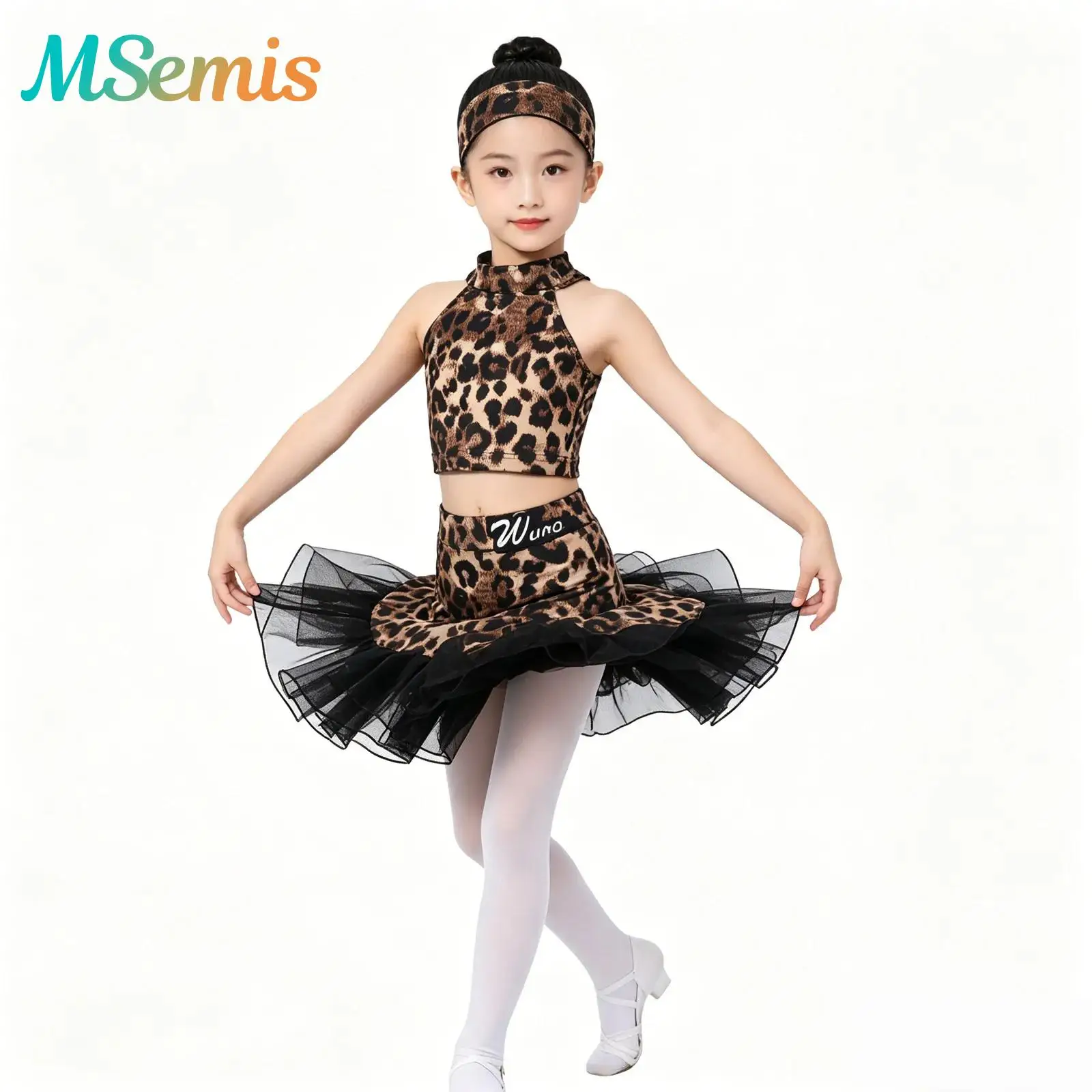 Kids Girls Leopard Print Dancewear Latin Dance Outfit Performance Costume Halter Self-tie Crop Top with Ruffle Skirt Headband
Kids Girls Leopard Print Dancewear Latin Dance Outfit Performance Costume Halter Self-tie Crop Top with Ruffle Skirt Headband