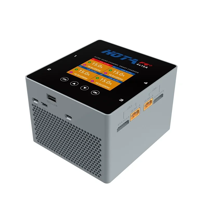 HOTA F6+ 4-канальный 250Wx4 15A четырехканальный интеллектуальный зарядный прибор Lipo Балансное зарядное устройство USB-A Type-C для RC FPV Dron
HOTA F6+ 4-канальный 250Wx4 15A четырехканальный интеллектуальный зарядный прибор Lipo Балансное зарядное устройство USB-A Type-C для RC FPV Dron