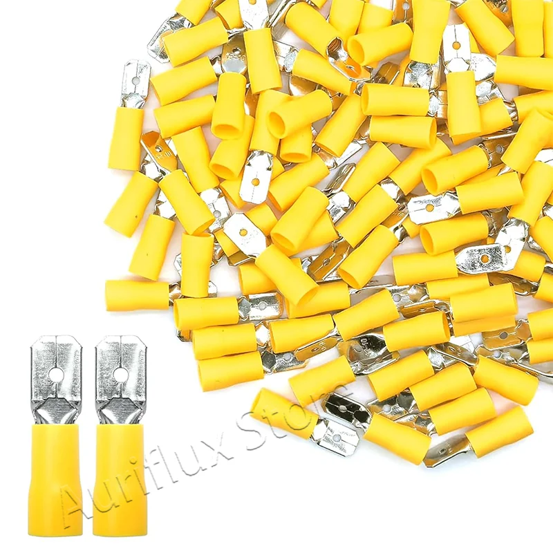 100PCS Male Quick-Disconnect Spade Terminals 12-10AWG 6.3mm yellow Vinyl Insulated
100PCS Male Quick-Disconnect Spade Terminals 12-10AWG 6.3mm yellow Vinyl Insulated
