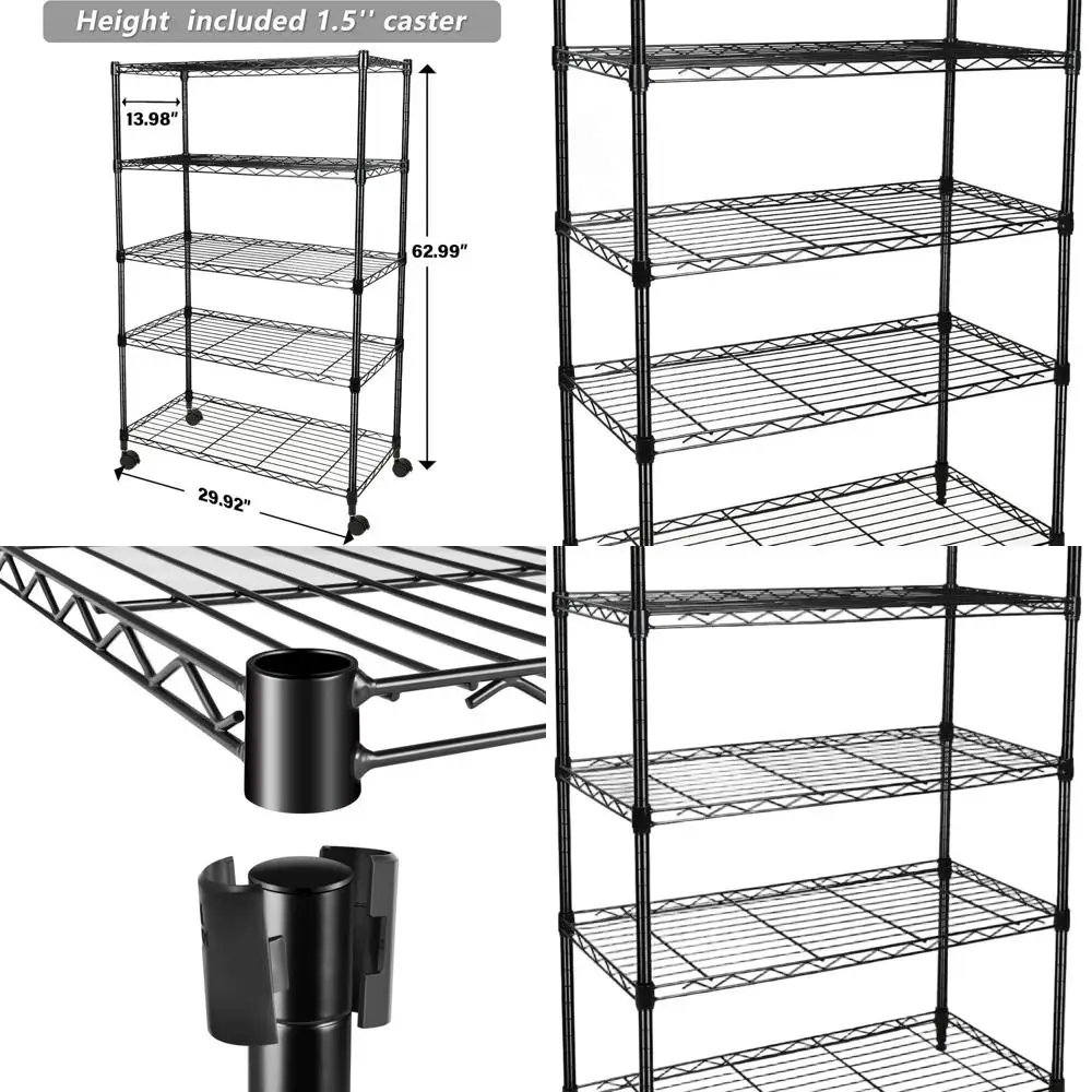 Durable 5-Tier Shelving Unit, 1250 lbs Capacity, 29.92 Deep x 13.98 Wide x 61.09 High, Black
Durable 5-Tier Shelving Unit, 1250 lbs Capacity, 29.92 Deep x 13.98 Wide x 61.09 High, Black