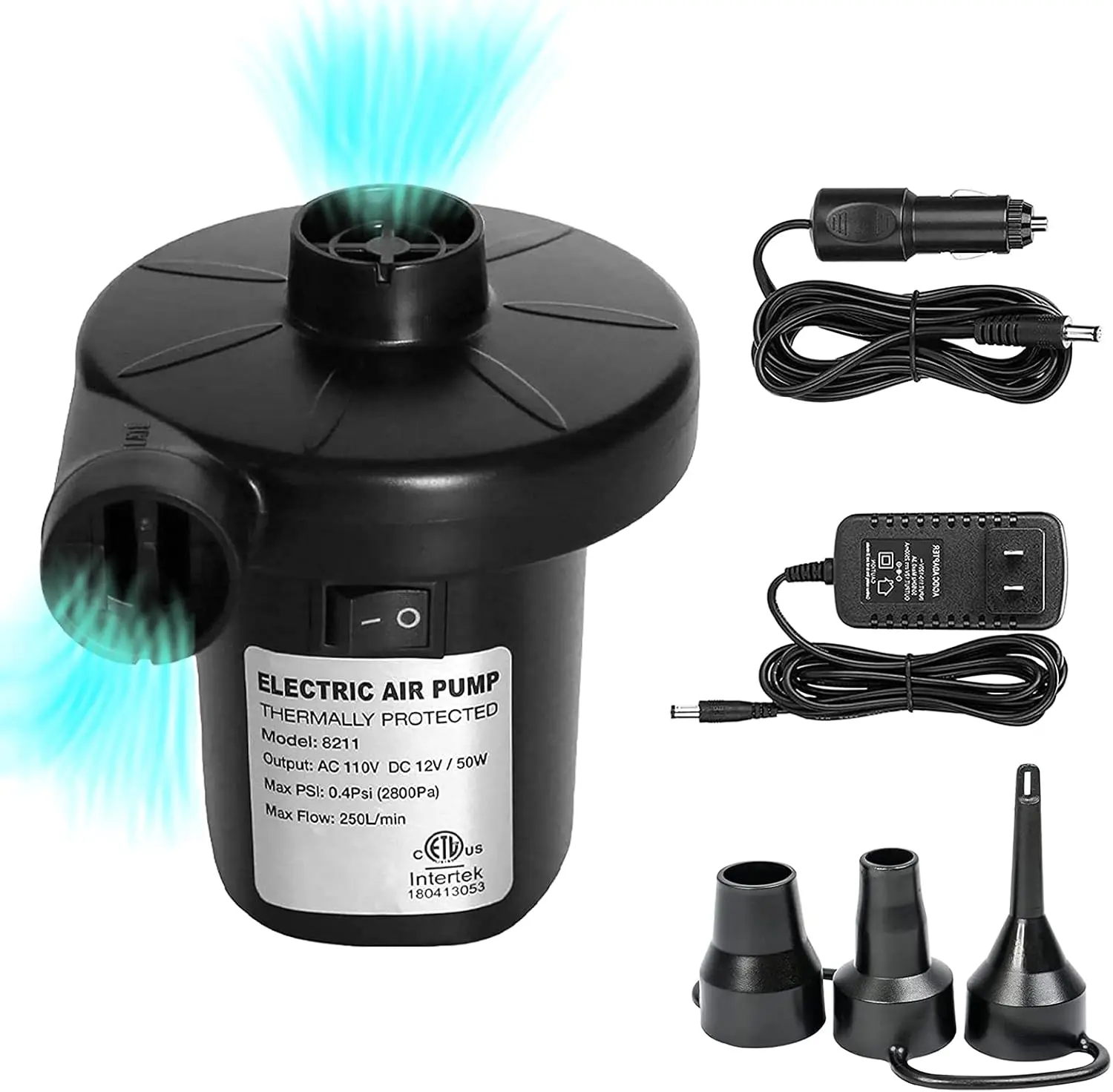 Electric Air Pump, Portable Quick-Fill Inflator Deflator 110V AC/12V DC with 3 Nozzles for Air Mattress Bed Boat Pool Float
Electric Air Pump, Portable Quick-Fill Inflator Deflator 110V AC/12V DC with 3 Nozzles for Air Mattress Bed Boat Pool Float