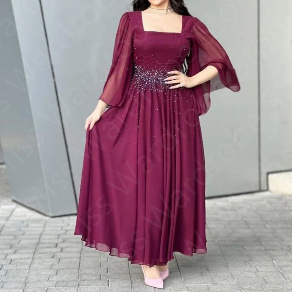 Customized Vintage Wine Red Prom Dresses Arabic Wedding Party Dresses Ankle Length Square Neck Evening Gowns Long Sleeves Beaded
Customized Vintage Wine Red Prom Dresses Arabic Wedding Party Dresses Ankle Length Square Neck Evening Gowns Long Sleeves Beaded
