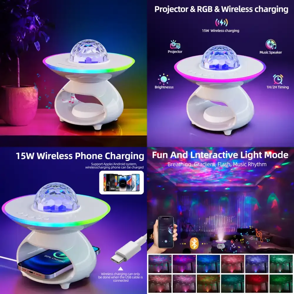Smart Wireless Phone Charging Desk Lamp USB Rechargeable RGB Projector Night Light Music Speaker for Bedroom Bedside LED
Smart Wireless Phone Charging Desk Lamp USB Rechargeable RGB Projector Night Light Music Speaker for Bedroom Bedside LED