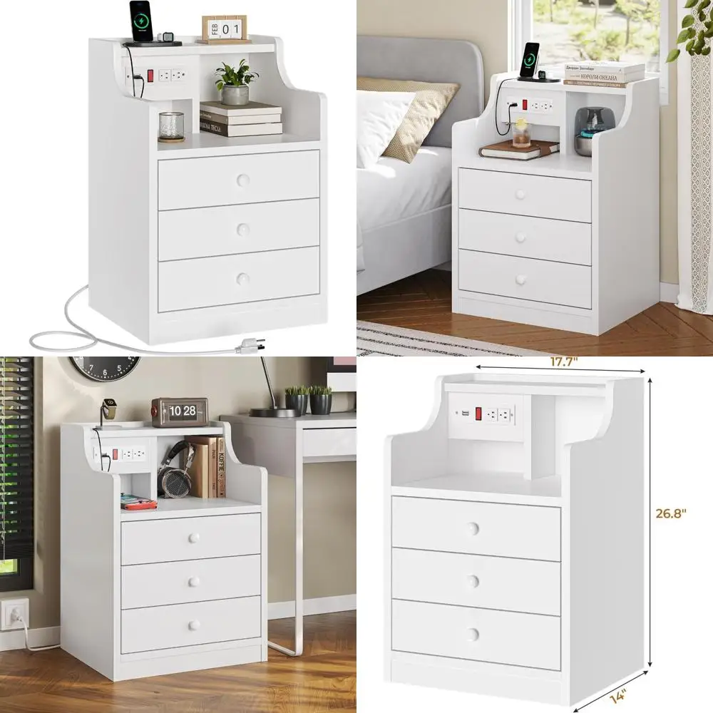 charging station nightstand in white with storage drawers for bedside
charging station nightstand in white with storage drawers for bedside