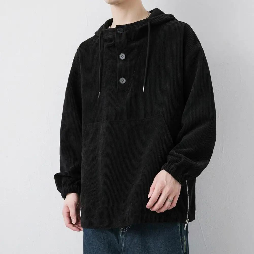 Hooded Button-up Top Men's Solid Color Hoodie with Drawstring Patch Pocket Loose Fit Pullover with Button Decor Simple for Fall
Hooded Button-up Top Men's Solid Color Hoodie with Drawstring Patch Pocket Loose Fit Pullover with Button Decor Simple for Fall