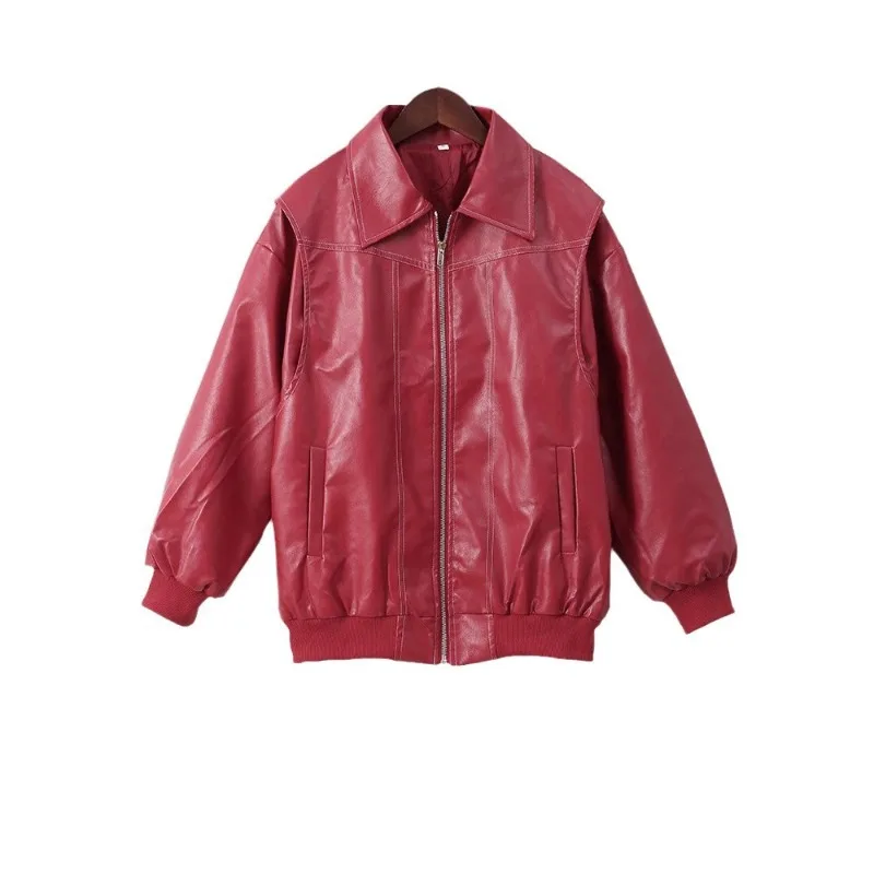 New in Jackets Red Long Sleeves Stylish Faux Leather Motorcycle Jacket Classic Lapels Zip Closure Jacket Loose Women Retro Coat
New in Jackets Red Long Sleeves Stylish Faux Leather Motorcycle Jacket Classic Lapels Zip Closure Jacket Loose Women Retro Coat