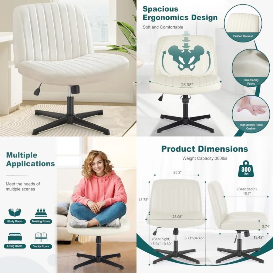 Criss Cross Legged Chairs Armless No Wheels Wide Seat Height Adjustable Swivel Padded PU Leather Home Office Desk Chair for Bed
Criss Cross Legged Chairs Armless No Wheels Wide Seat Height Adjustable Swivel Padded PU Leather Home Office Desk Chair for Bed
