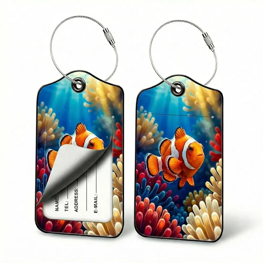 Clownfish Luggage Tags 2 Pack, Ocean Clownfish PU Leather Travel Bag Tags with Privacy Cover, Durable ID Tags with Steel Wire
Clownfish Luggage Tags 2 Pack, Ocean Clownfish PU Leather Travel Bag Tags with Privacy Cover, Durable ID Tags with Steel Wire