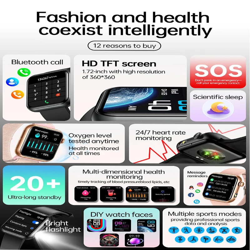 2025 New LED Women AI Smart Diagnosis Smart Watch HRV+PPG Blood Pressure Blood oxygen Health monitor IP68 NFC Smartwatches
2025 New LED Women AI Smart Diagnosis Smart Watch HRV+PPG Blood Pressure Blood oxygen Health monitor IP68 NFC Smartwatches 