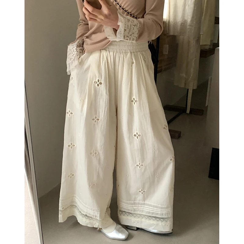 Lace Patchwork Casual Pants Women Korean Hollow Out Vacation Wide Leg Pants Summer Preppy Style Simple All Match Loose Trousers
Lace Patchwork Casual Pants Women Korean Hollow Out Vacation Wide Leg Pants Summer Preppy Style Simple All Match Loose Trousers
