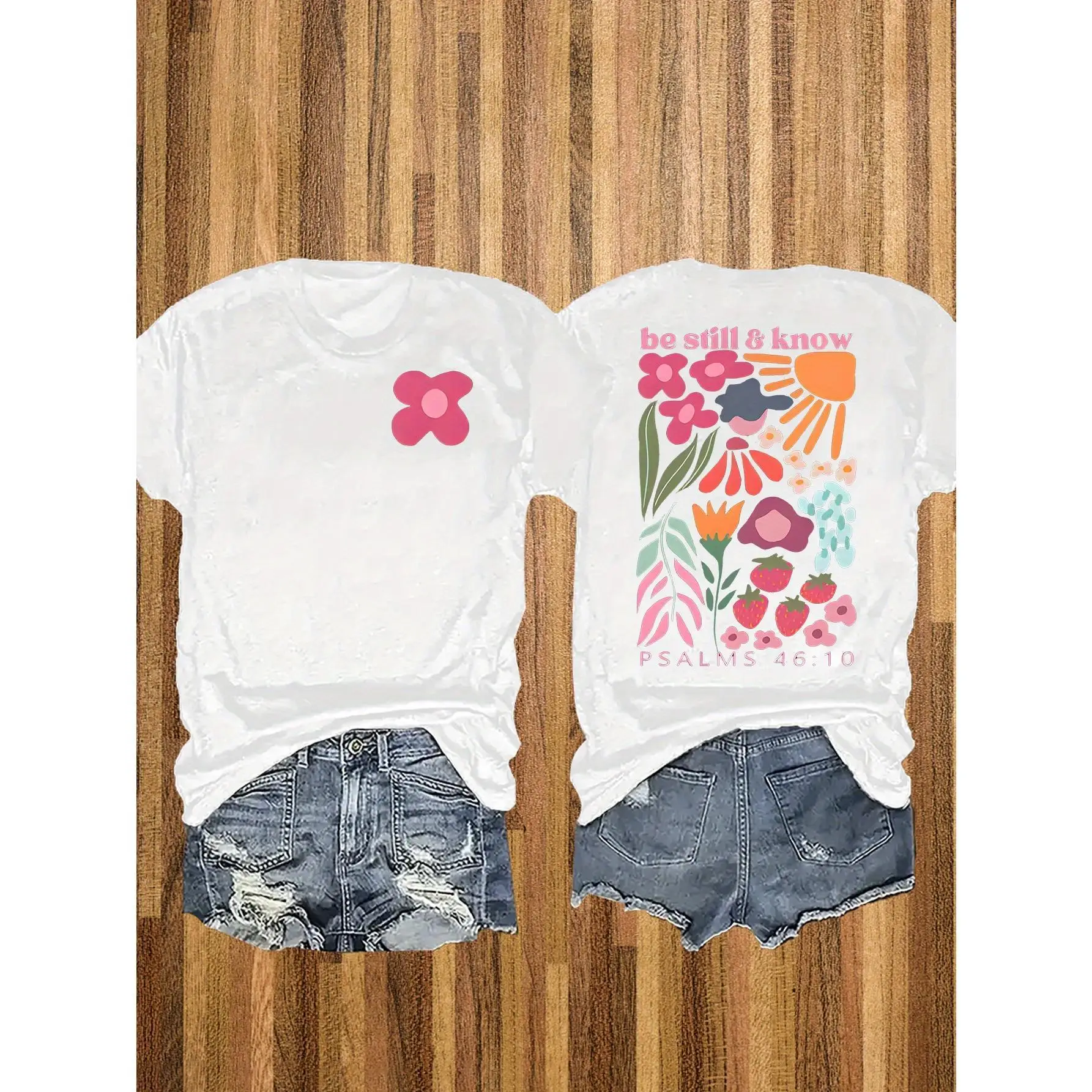 Women's Soft And Comfortable Floral Print Be Still Know Psalm T-Shirt Pure Cotton Casual Short Sleeve Round Neck Tee Perfect For
Women's Soft And Comfortable Floral Print Be Still Know Psalm T-Shirt Pure Cotton Casual Short Sleeve Round Neck Tee Perfect For
