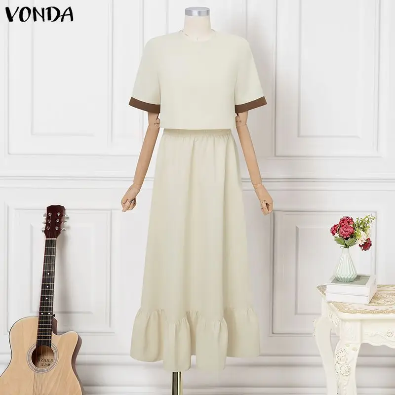 Модные летние женские комплекты VONDA больших размеров, комплекты из 2 предметов, топы с короткими рукавами, длинные юбки, лоскутные комплекты с круглым вырезом, комплекты из двух предметов
Модные летние женские комплекты VONDA больших размеров, комплекты из 2 предметов, топы с короткими рукавами, длинные юбки, лоскутные комплекты с круглым вырезом, комплекты из двух предметов