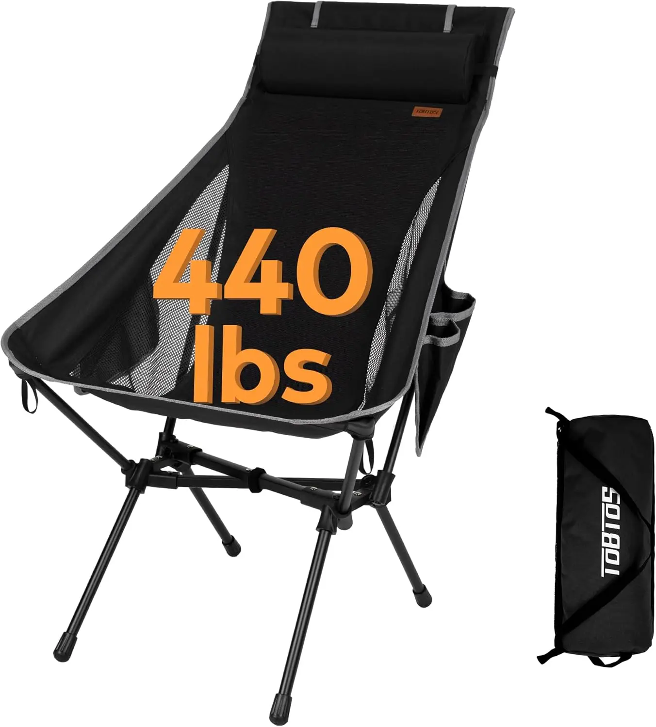 Portable Heavy Duty Camping Chair, 440 lbs, Foldable with Detachable Pillow, Black
Portable Heavy Duty Camping Chair, 440 lbs, Foldable with Detachable Pillow, Black