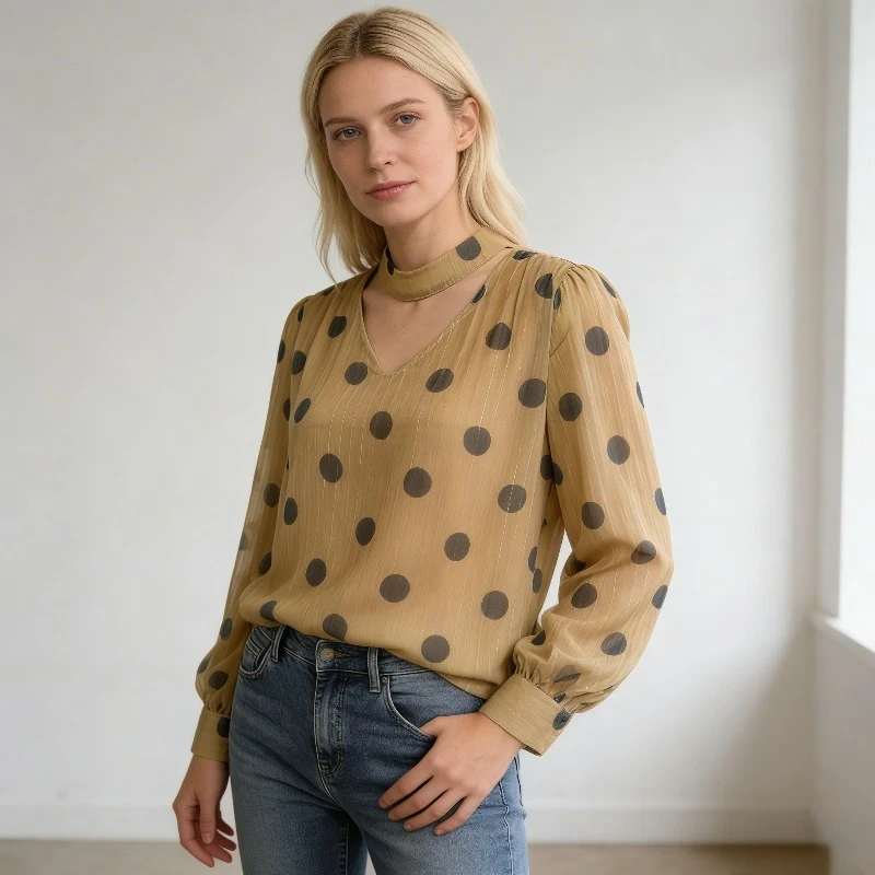 Ladies Fashion Polka Dot Printed Elegant Long Sleeved Chiffon Shirt Spring and Autumn New Casual Loose Fit Pullover Women Tops
Ladies Fashion Polka Dot Printed Elegant Long Sleeved Chiffon Shirt Spring and Autumn New Casual Loose Fit Pullover Women Tops