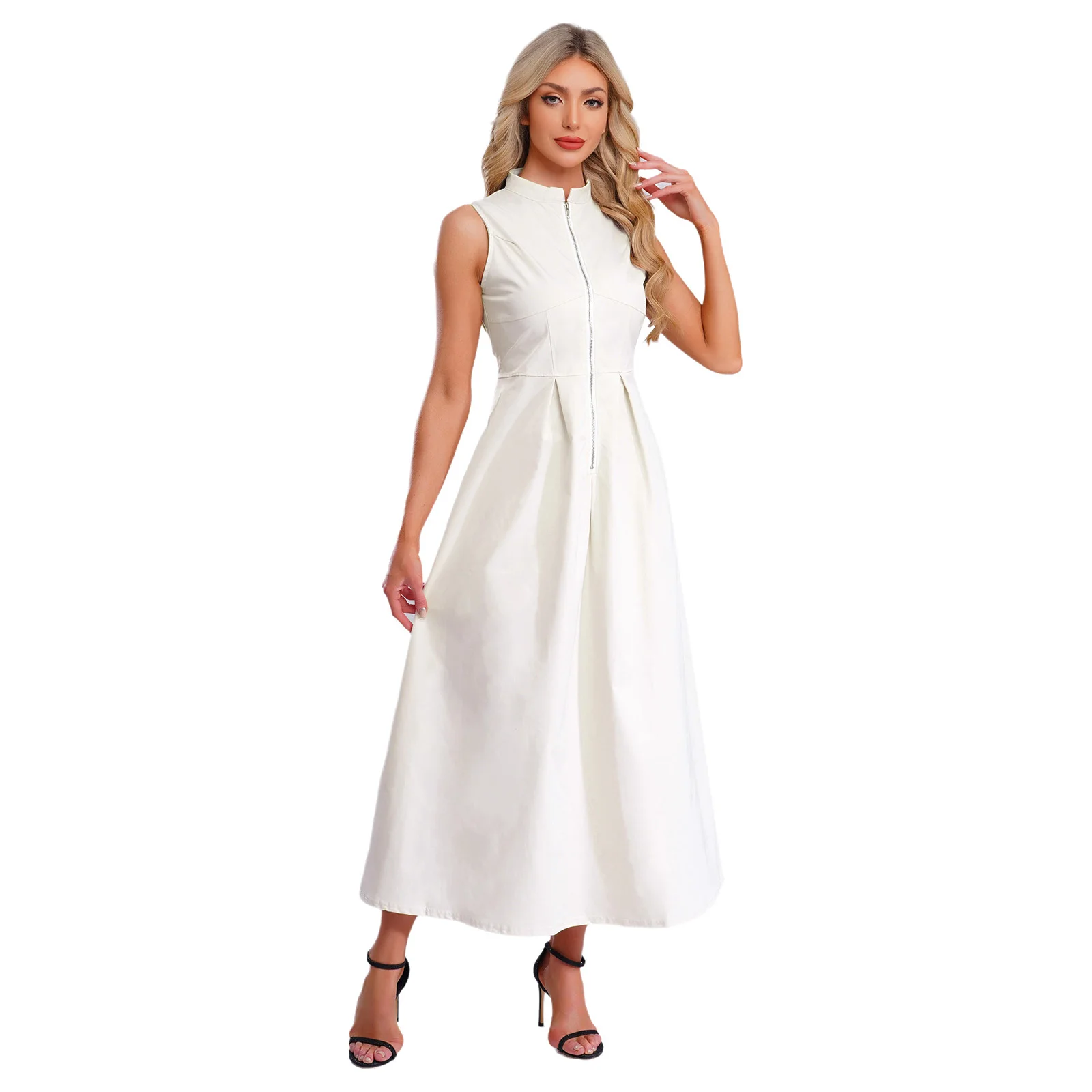 Women Functional Front Zip Maxi Dress with Mock Neck And Side Pockets Polished Sleeveless Design for Shopping and Daily Wear
Women Functional Front Zip Maxi Dress with Mock Neck And Side Pockets Polished Sleeveless Design for Shopping and Daily Wear
