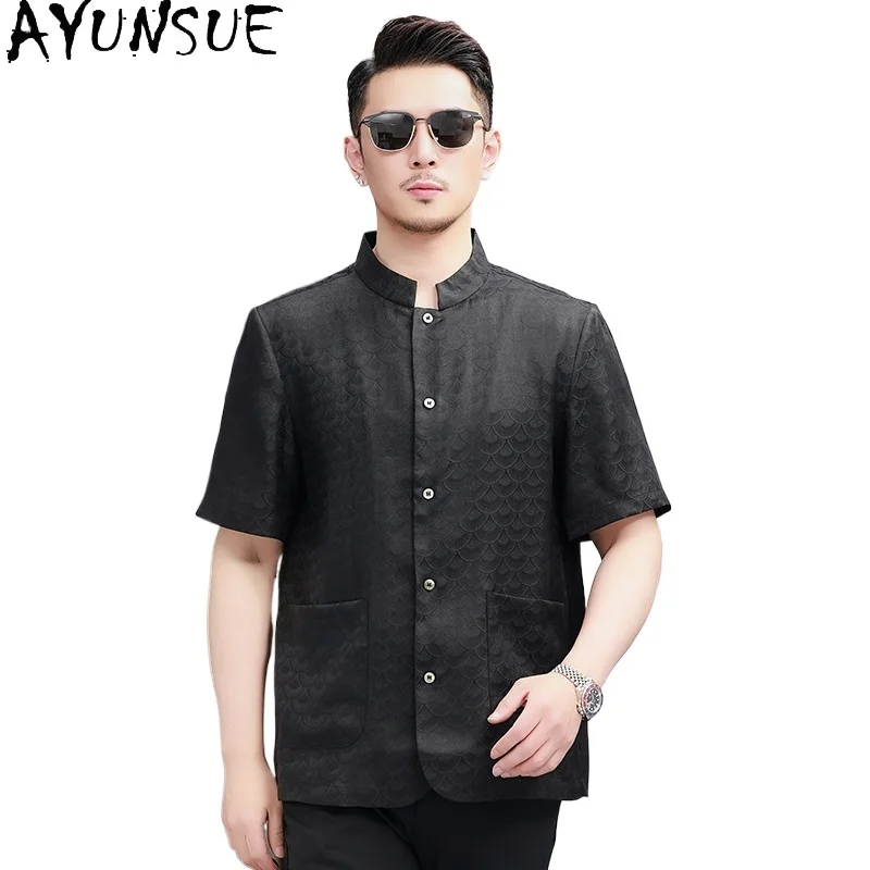 AYUNSUE 100%Real Mulberry Silk Shirt for Men High Quality Gauze Silk Shirts Man Clothing 2026 Summer Stand Collar Tops Tee Shirt
AYUNSUE 100%Real Mulberry Silk Shirt for Men High Quality Gauze Silk Shirts Man Clothing 2026 Summer Stand Collar Tops Tee Shirt