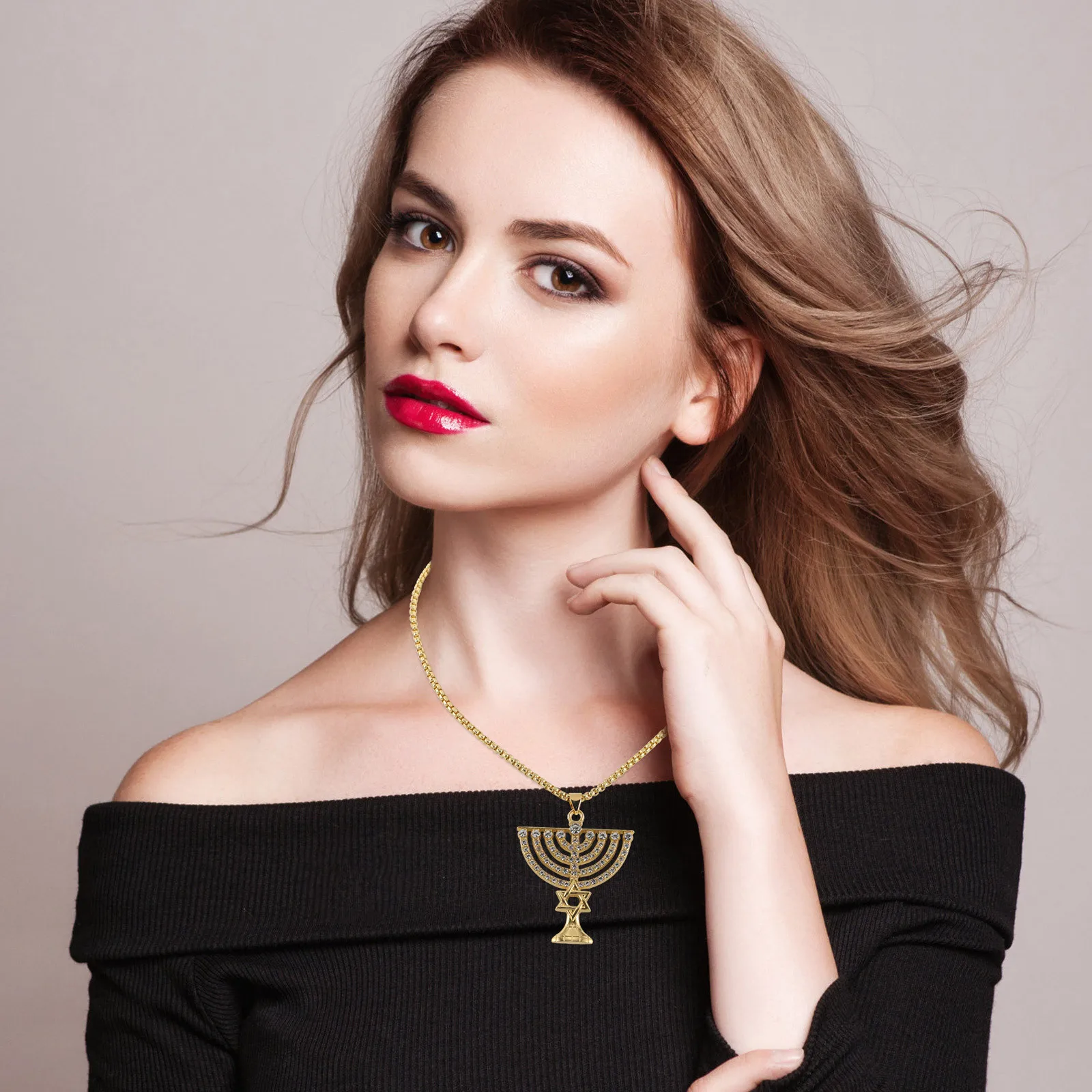 Rhinestone Star of David and Menorah Pendant Necklace Gold Tone Hanukkah Jewelry for Chanukah Religious Present Elegant Jewish
Rhinestone Star of David and Menorah Pendant Necklace Gold Tone Hanukkah Jewelry for Chanukah Religious Present Elegant Jewish