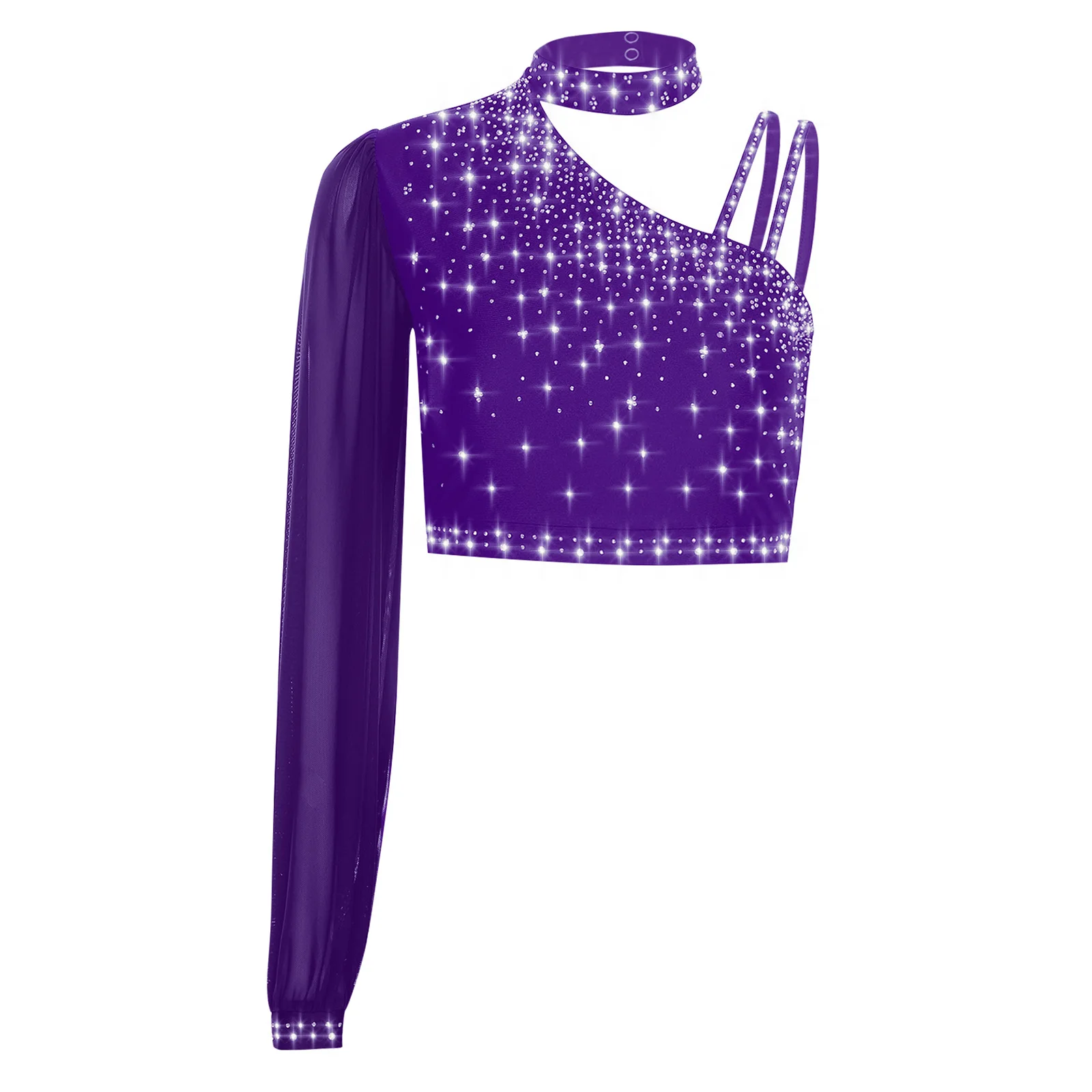 Women's Shiny Rhinestone Lyrical Dance Crop Top Sheer Sleeve Round Neck Breathable Costume for Competition Recitals Clothing
Women's Shiny Rhinestone Lyrical Dance Crop Top Sheer Sleeve Round Neck Breathable Costume for Competition Recitals Clothing