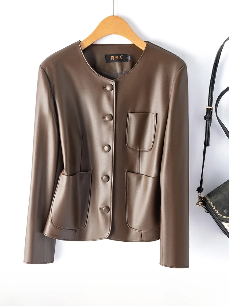 Ning Women's Genuine Leather Jacket Short Slim Fit Sheepskin Coat Spring Autumn New Quality Commute Style Long Sleeve
Ning Women's Genuine Leather Jacket Short Slim Fit Sheepskin Coat Spring Autumn New Quality Commute Style Long Sleeve
