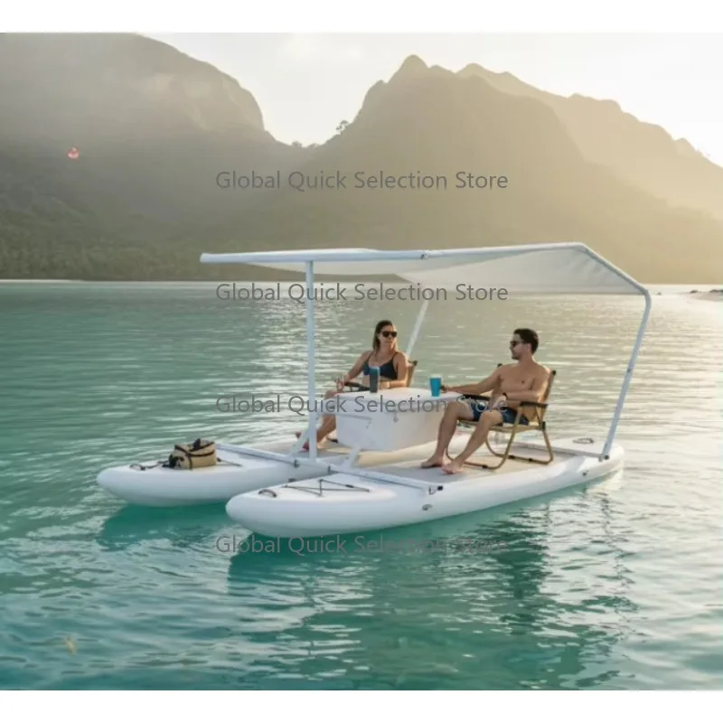 Inflatable Catamaran Floating Leisure Platform Double SUP Paddle Board Boat with Canopy Table and Seats