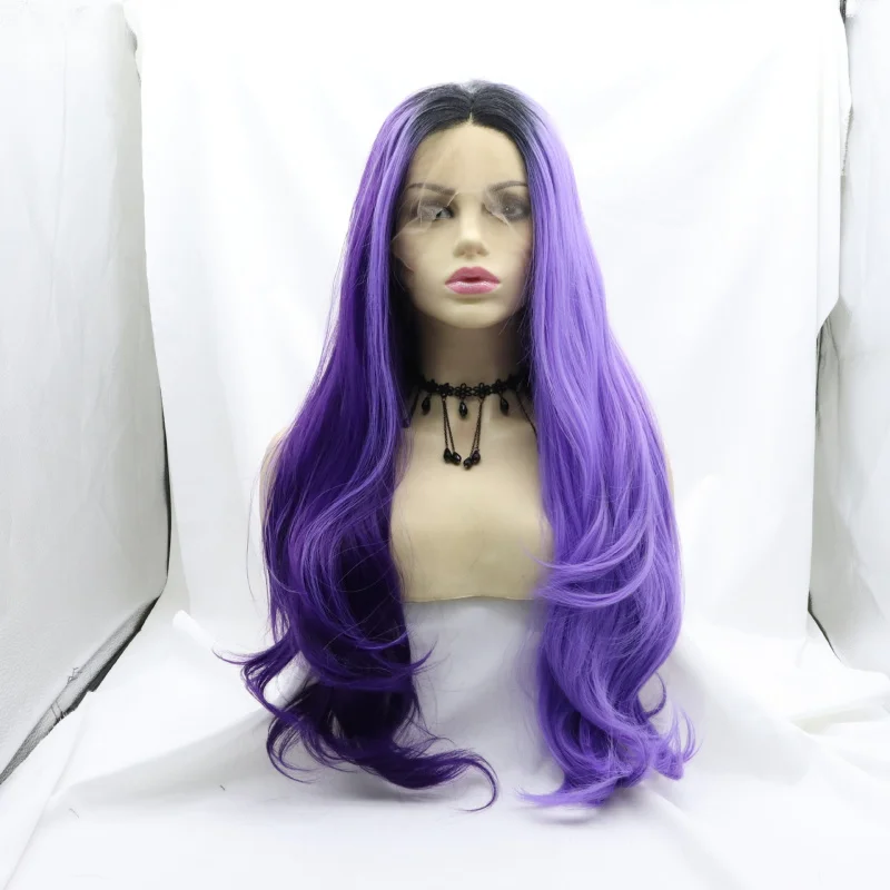 Wig for cosplay styling, front lace, double purple, freely partable, large wavy long curly hair, natural and comfortable headpie
Wig for cosplay styling, front lace, double purple, freely partable, large wavy long curly hair, natural and comfortable headpie