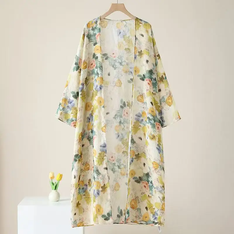 Women's Summer Open-Front Cotton Linen Long Kimono Cardigan Vintage Ethnic Printed Boho Style Shirts Sun-Protection Cover Ups
Women's Summer Open-Front Cotton Linen Long Kimono Cardigan Vintage Ethnic Printed Boho Style Shirts Sun-Protection Cover Ups